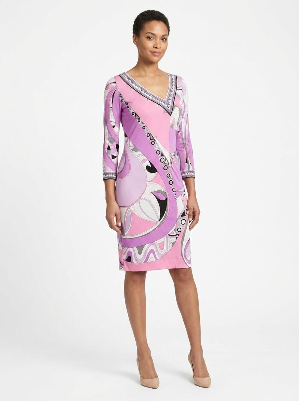 Emilio Pucci 41RI55 Made in Italy V-Neck Dress Women See Measurements